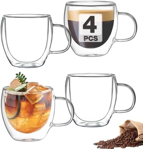 MFACOY Double Wall Insulated Glasses - Set of 4, 5 oz Clear Coffee Cups  with Handle, Thicker, Suit for Espresso Machine, Latte, Cappuccino price in  Saudi Arabia | Amazon Saudi Arabia | kanbkam