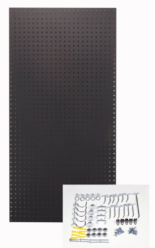 Triton Products TPB-36BKH-Kit 24-Inch W x 48-Inch H Custom Painted Jet Heavy Duty Tempered Round Hole Pegboards with Locking Hook Assortment, Black