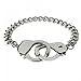 Biker Jewelry Couples Handcuff Statement Bracelet for Men Cuban Curb Chain Silver Tone Stainless Steel 8.5 Inch