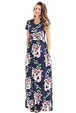 Lovezesent Women's Floral Print Round Neck Cap Sleeve Maxi Casual Dress Large Blue1