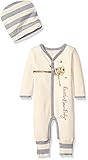 Burt's Bees Baby Unisex Organic Snap Front Convertible Foot Coverall and Slouchy Hat, Buttermilk Honey, 6-9 Months