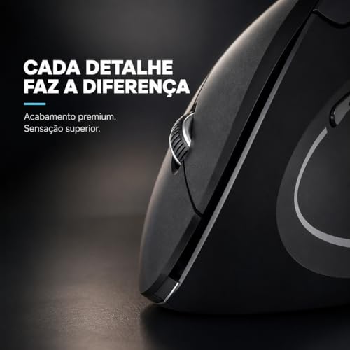 Mouse Ergonômico Sem Fio Vertical Recarregável Silencioso RGB - Reduz Dor no Pulso e Fadiga – Compatível com Windows, Mac, Notebook, PC – Preto, Design Ortopédico DPI Ajustável