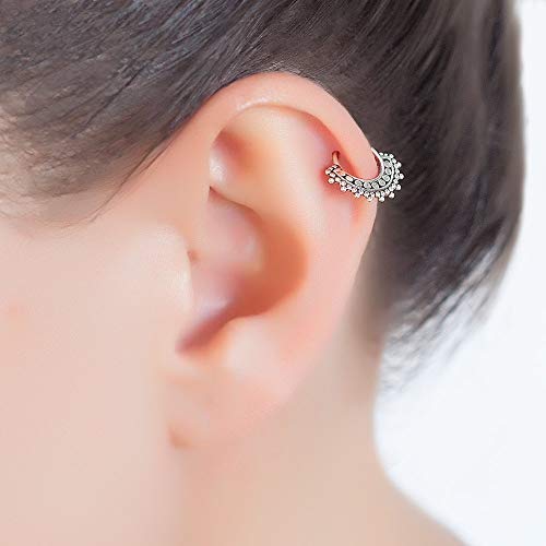 Silver Cartilage Earring, Tribal Indian Hoop Ring Piercing fits also Helix, Tragus, Rook, Indian Style, 20g, Handmade Jewelry