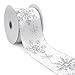 CT CRAFT LLC White Satin with Silver Snowflakes Wired Christmas Ribbon - 2.5 Inch x 10 Yard x1 Roll