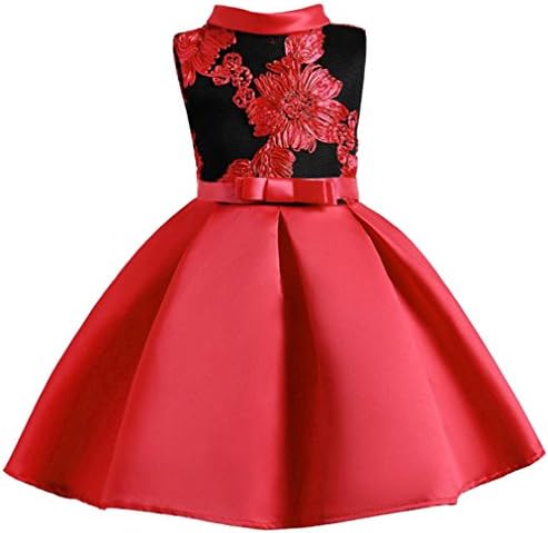 YuanDian Girls Kids Flowers Embroidery Net Yarn Party Dresses Cute Sleeveless Occasions Weddings Bridesmaid Birthday Ball Princess Dress for 3-10 Years Old