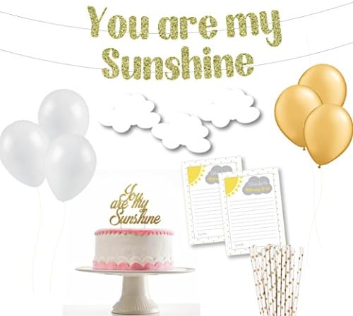 You Are My Sunshine Cake Topper Party Package with Banner Cake Topper Confetti Balloons (with advice cards)