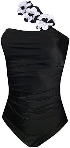 Womens Swimbay One Piece Single Shoulder Swimsuit, Monokini Swimwear, Black/White S-XL (X-Large (14), Black)