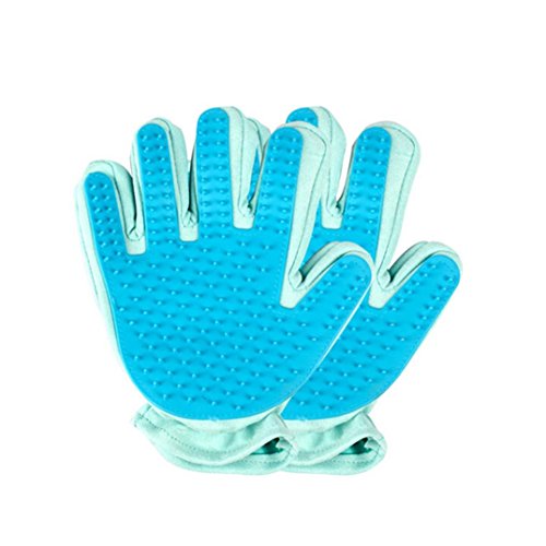 OOEOO Pet Glove, Hair Remover Grooming DeShedding Mitt Shedding Brush Cat Dog Fur Removal (Blue, Free Size) - Thumbnail 2