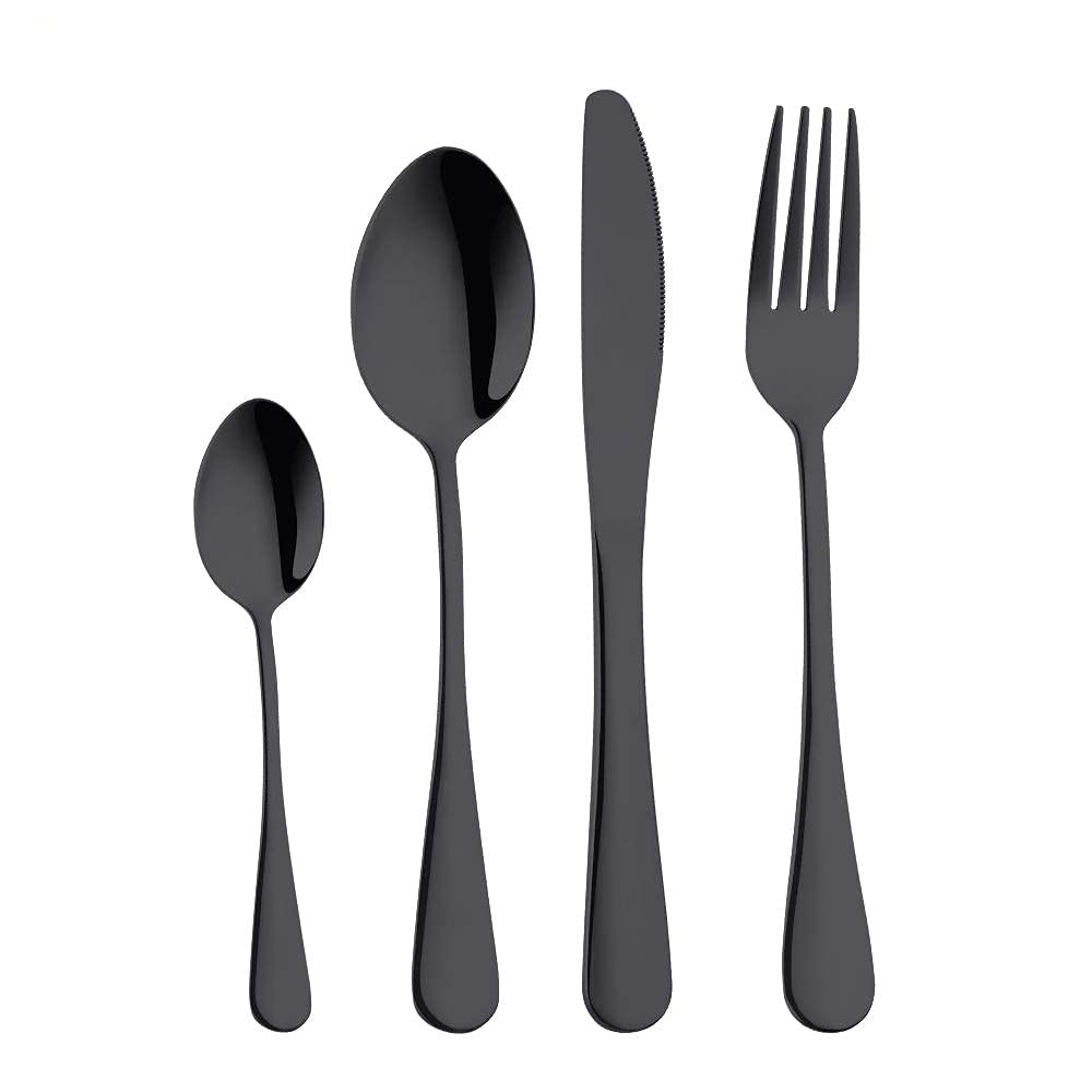 YOFASEN Cutlery Set Tableware - Spoon Knife Fork Set Stainless Steel Cutlery Sets - Knives and Spoons Sets Forks Dinner Mix Set, Black, 4 x Cutlery Set