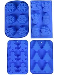 IHOMECOOKER 4PC Silicone Christmas Baking Mold Set Christmas Tree Snowflakes Snowman Cake Mold Set