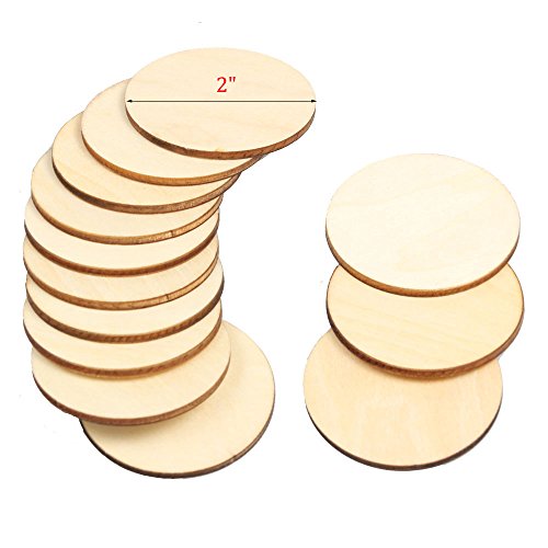 RERIVER 2" Unfinished Round Wooden Disc Blank Cutout Circles Slices