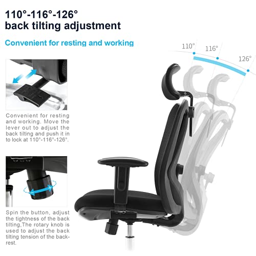 SIHOO Ergonomic Office Chair, Computer Desk Chair with Adjustable Sponge lumbar Support, Comfortable Thick Cushion High… - Image 3