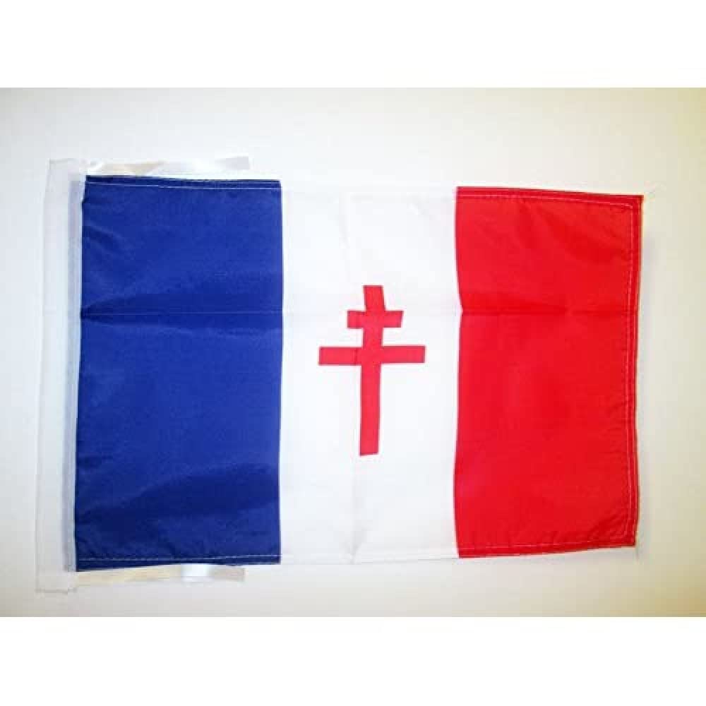 AZ FLAG - France General De Gaulle Flag - 18'' x 12'' - 100% Polyester French resistance Small Banner with Two Cords - Fade Resistant - Vivid Colors - 18x12 in - 45x30 Cm — image 1