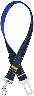 Pet Car Seat Belt, Dog Harness Car Vehicle Seatbelt, Nylon,Cowboy Fabric Material, 17.72-25.98 Inch Adjustable- Black, Blue, Red (Blue)