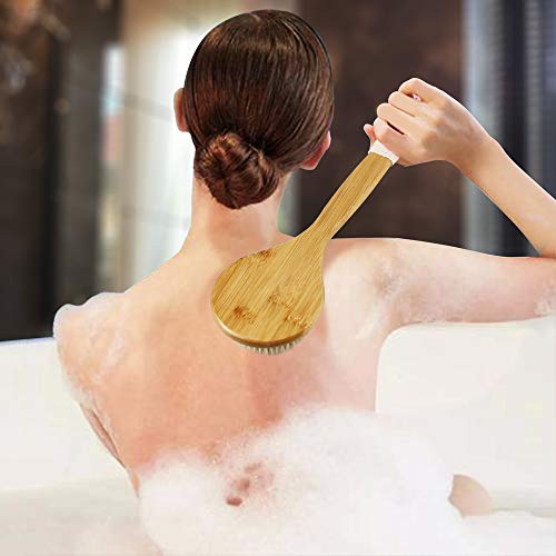 Bath Body Brush for Dry or Wet Brushing, Natural Bristle Shower Brush for Exfoliating Skin, Stimulating Blood Circulation, Massaging the Skin and Improving Skin Health, Set of 2