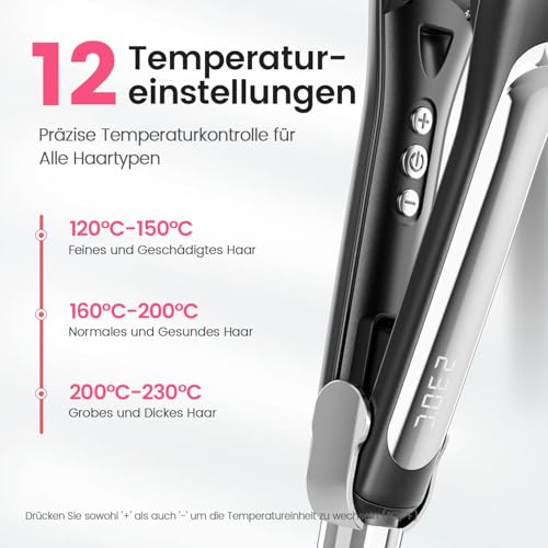 Dekuri Professional Hair Straightener, Large 42 mm Ceramic Water Based Hair Straightener with Adjustable Temperature 120°C-230°C, Black