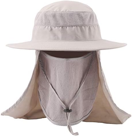 FAMY Fishing hat, Sun Hat, with Removable Neck Face Flap, Fishing Hat UPF 50+ UV Sun Protection Bucket Cap, Mesh Boonie Hat for Outdoor Sports & Travel