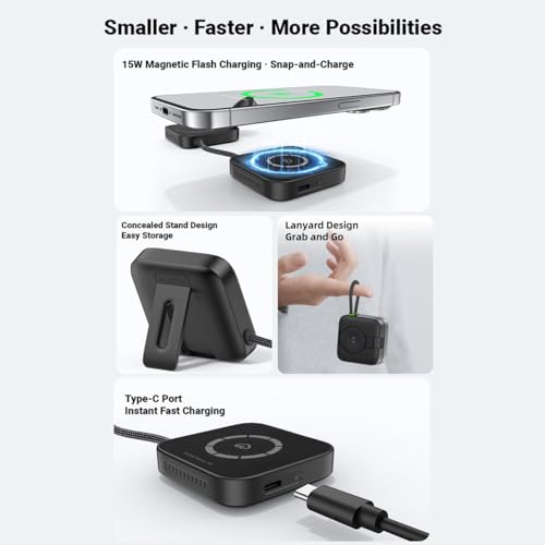 3 in 1 charging station for Magsafe, Magnetic Portable Charger for iPhone 17/16/14/13,Airpods Apple Watch & Earbuds - 15W Fast Charging,Mini Foldable Wireless Charger for Purse, Travel Essentials