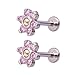 LIZD Labret Lip Stud Piercing Helix Cartilage Daith Earring Barbell Body Jewelry AAA Zircon Crystal Flower Style (Purple（1pair）)
