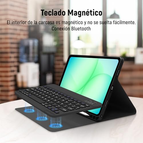 Lielax Case with Spanish Keyboard Ñ for Samsung Galaxy Tab A11+/A9+ 11 Inch. Detachable Magnetic Bluetooth Keyboard for Galaxy Tab A11 Plus 2025/A9 Plus 2023, Black