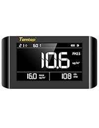 Temtop P1000   Monitor de calidad de aire para PM2.5 PM10 CO2 Temperatura Humedad interior Detector de interior Pantalla LCD grande Batería recargable incorporada