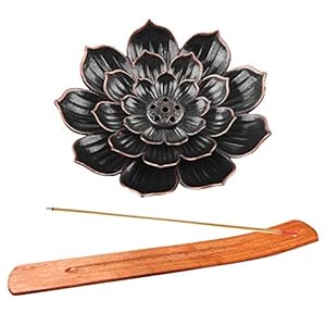 WXJ13 2 Pieces Incense Sticks Holder Brass Lotus Holder and Handmade Wooden Incense Stick Holder with Ash Catcher for Home Office Tea House Accessories