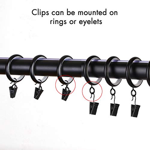 SPLF 24 Pack Metal Curtain Rings with Clips, Quiet Smooth with Nylon Insert, Heavy Duty Rustproof Vintage Drapery Eyelet Curtain Rods Hangers Rings, 1.4 Inch Inner Diameter, Black - Thumbnail 3