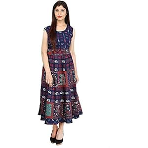 fashiongrape Women’s Cotton Long Semi-Stitched Fabric Jaipuri Printed Maxi (Free Size, Navy Blue, fgd7)
