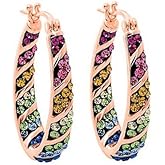Savlano 14K Gold Plated Inside Out Multicolor Rainbow Crystal Hoop Earrings For Women Comes With Gift Box