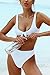 QINSEN White Front Knotted Active Crop Top High Waist Bikini Swimwear for Women M