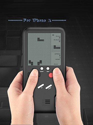 Game Phone Case Games Built in For iPhone X,Julyfox Ultra Slim Protective Phone Case 3D With Screen Tetris Games System For X Drop-Proof Bump-Proof Scratch-Proof Black