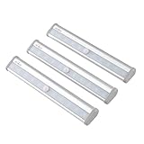 Kealive Motion Sensor Light Battery Operated with 10 Led Lights, Wireless Portable Aluminum Magnetic Strip Stick On Anywhere for Cabinet Closet Kitchen,160lm, 3-Pack