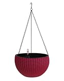 TABOR TOOLS Self-Watering Hanging Planter for Indoor-Outdoor. Wicker-Design, 10 Inch Diameter Plastic Weave Basket with Water Level Indicator Gauge. TB703A. (Red - Burgundy)