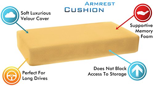 Auto Armrest Console Cushion - Memory Foam Car Console Pad - Arm Rest Support – Luxury Soft Velour Cover –- Vehicle Center Storage Console Pillow Cover (Tan, Medium)