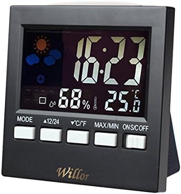 Digital Indoor Weather Thermometer, Weather Channel Thermometer, Temperature and Humidity Monitor with Alarm Clock, Time Date and Large Night Lighting LCD Screen Displaying