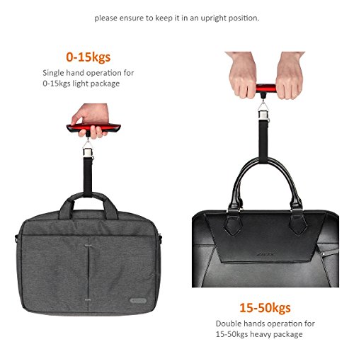 Elzo Digital Luggage Scale with Tape Measure for Travel Baggage Weight & Dimension Measurement, Velvet Carry Protective Bag and CR2032 Lithium Included (Red) - Thumbnail 5
