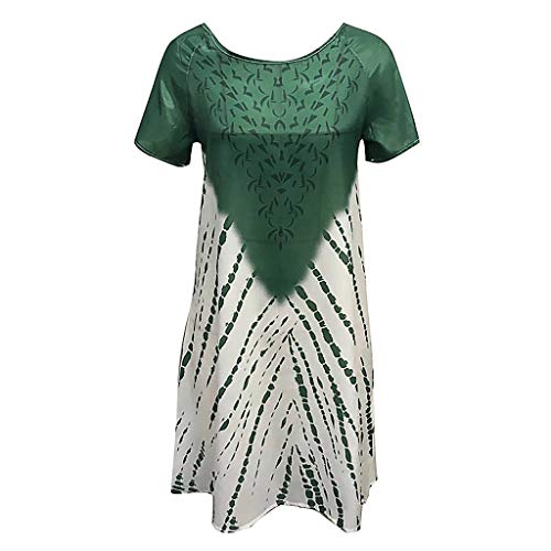 Ximandi Women's Loose O Neck Lace Print Puffy Midi Dresses Ladies Elegant Party Dress Green - Thumbnail 4