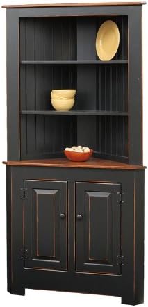Primitive Pine Corner Kitchen Hutch (Two Tone Finish)