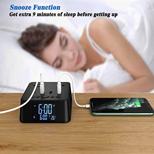 Alarm Clock Charger with 2 AC Outlets, ELMWAY 4 USB 2.4A Charging Station, Fast Charging Station with 6ft Power Cord Strip for Bedside Home Hotel Office (USB-SQ)