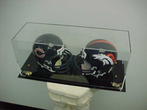 Double Mini Football Helmet Display case Black acrylic base P371DB
