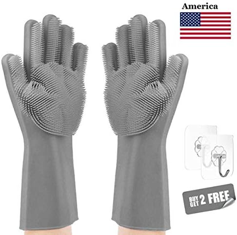 Letlar Magic Saksak Silicone Cleaning Gloves Brush Scrubber, Reusable Silicone Dish Wash Scrubbing Sponge Gloves with Bristles for Household, Washing Dish, Kitchen, Car,Bathroom, Pet and More