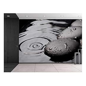 Black Rocks on a Lake - Wall Mural, Removable Sticker, Home Decor - 66x96 inches