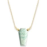 Gem O World Natural Amazonite Geometric Coffin Pendant Necklace for Women | Gold Plated Hypoallergenic Harmony Crystal Jewelry | Truth & Communication Stone Gift 16"+2" (Amazonite)