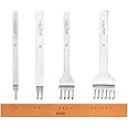 WUTA 2nd Generation Leather Hole Punch Tool Silver Pricking Iron Hole Punche Prong Tooth Lacing Diamond Stitching Chisel Set for DIY Leather Craft Kits (4mm 1/2/4/6)