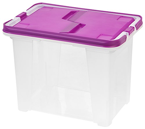 IRIS Letter Size Portable Wing Lid File Box with Handles, Purple