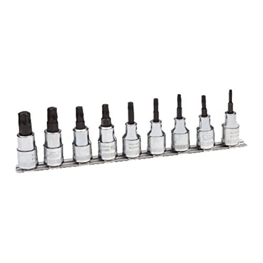 Bahco 7809TO Socket Drivers Set for Torx Screws, Silver, 1/2-Inch, Set of 9 Piece