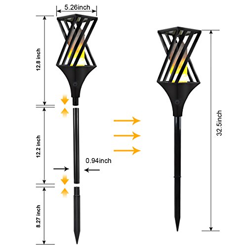 image for WallyDeals 32.5 inch Solar Flame Lights Outdoor Waterproof Flicker Tor