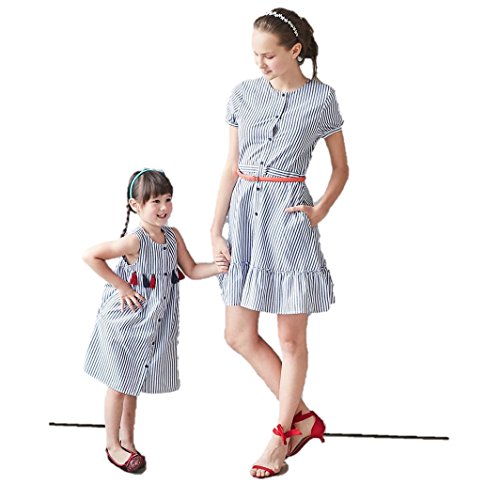 (Mother and Daughter Matching Dress-Set of 2) Blue & White Stripe Dress