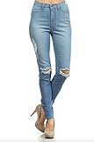 Vibrant Women's Juniors Ripped Knee High Waist Skinny Jeans