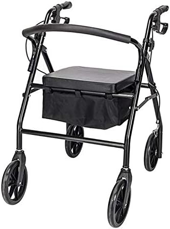 Lyyoo Drive Medical Aluminum Rollator Fold Up and Removable Back Support, Walker with Padded Seat(Black)